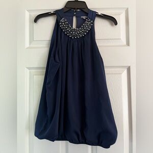 Charlotte Russe Navy Halter Top with Jeweled Collar size XL